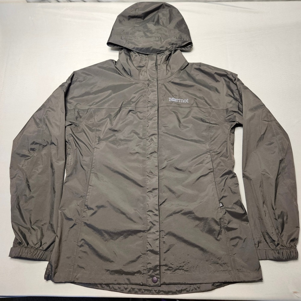 Marmot PreCip Rain Jacket Womens Large Gray Ripstop Hooded Lightweight Coat L